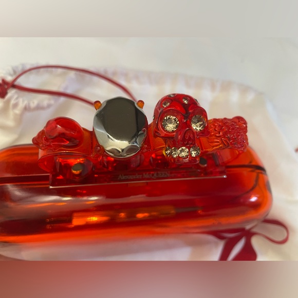Alexander McQueen Handbags - ALEXANDER McQUEEN ❤️💀 Dark Coral (Red) Lucite Four-Ring Skull Clutch Bag - New